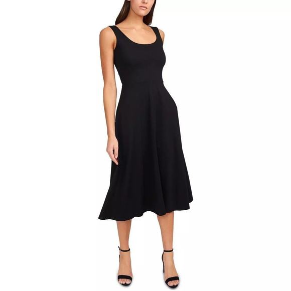 MSK Women's Petites Sleeveless Midi Summer Fit & Flare Dress, Black Size MP - Picture 1 of 2